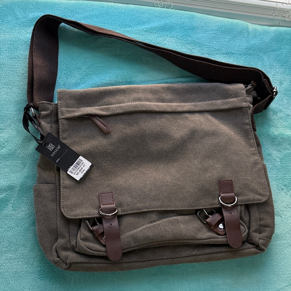 Classic Olive Green Canvas Messenger Bag